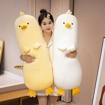 抱枕 靠枕 趴睡枕 可愛小黃雞陪睡抱枕 長條夾腿 大娃娃 超軟女生玩偶 小雞側睡 可拆洗A0829