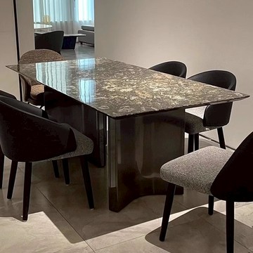 免運 附發票 超低價 工廠直銷 意式鉑金鉆奢石餐桌輕奢現代組合高端大理石長方形家用餐桌飯桌椅 快速發貨