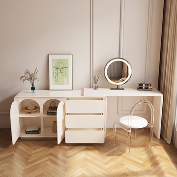 實木梳妝臺斗柜一體奶油風輕奢主臥床尾收納柜臥室現代簡約化妝桌