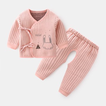 嬰兒保暖兩件套秋冬季純棉兒童內穿分體套裝初生寶寶夾棉系帶衣服