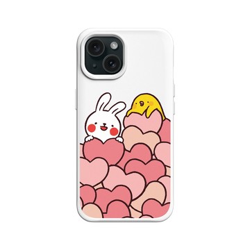 iPhone 15 SolidX 白 - 懶散兔與啾先生 Lazy Rabbit and Mr.Chu - Hearts