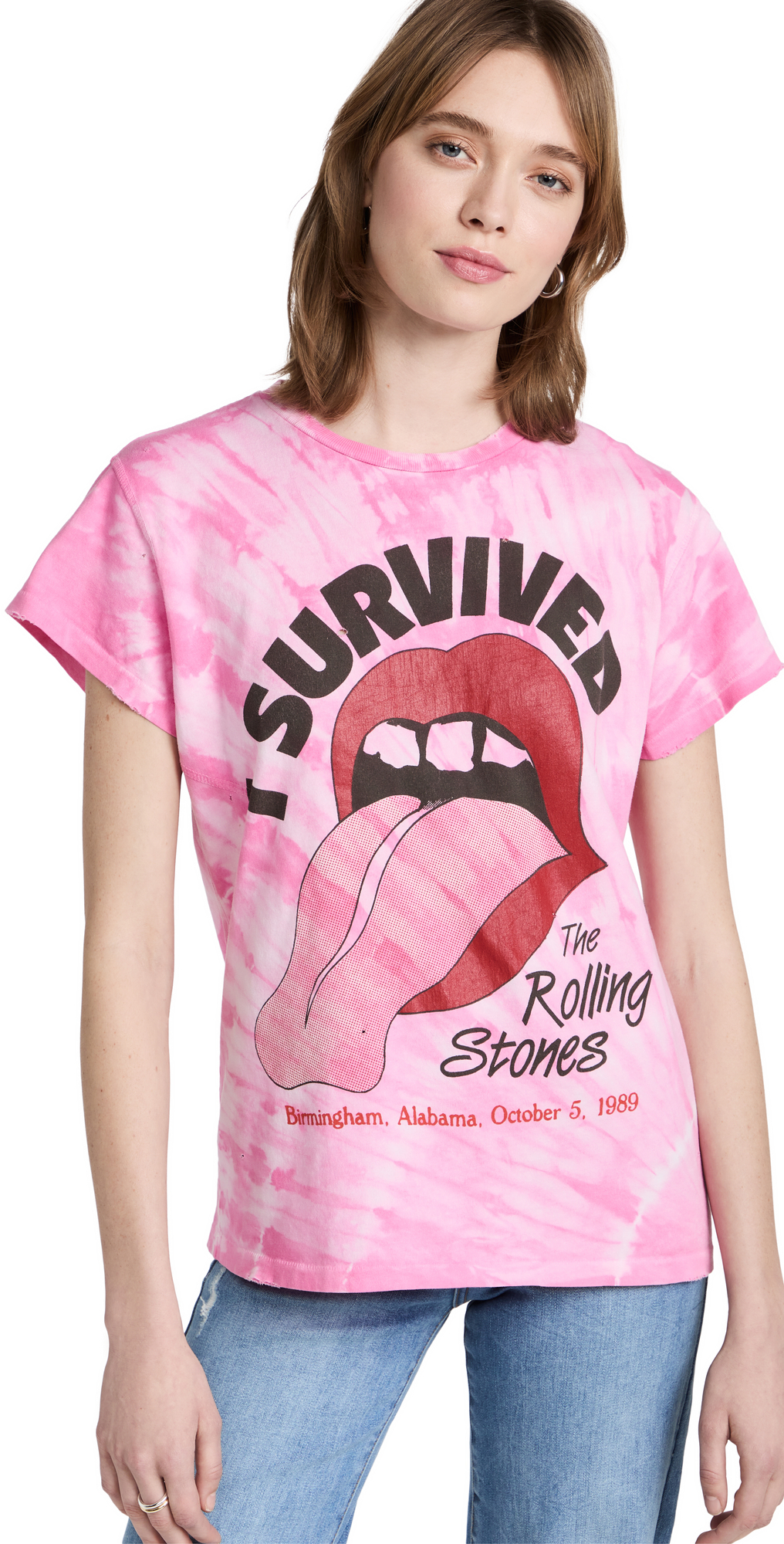 MADEWORN ROCK Rolling Stones Tie Dye Tee Pink Tie Dye M