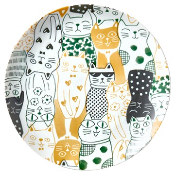 Minoya 美濃燒 酷花貓餐盤  黃色  直徑23.5 x 2.5cm  1個