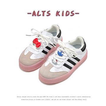 真皮KT貓聯名德訓鞋男童2024新款秋冬運動鞋兒童鞋子板鞋女童白鞋