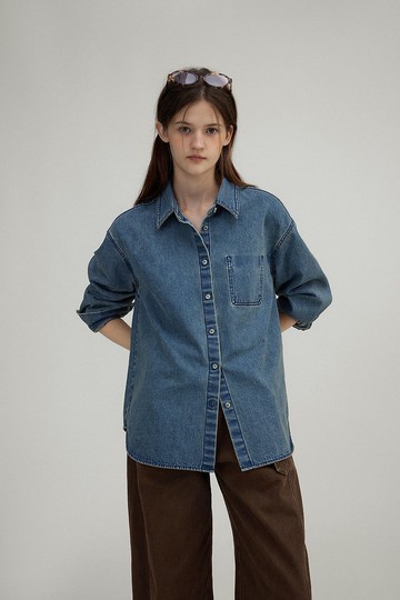 反向的口袋 復古vintage水洗襯衫