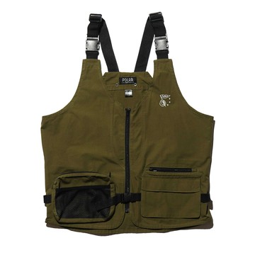 日本限定 POLER CT RIP POCKET VEST 工裝口袋背心 / 戶外多功能吊帶背心 / 橄欖綠