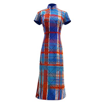 【香港精神】經典紅白藍帆布真絲長衫旗袍 | 國潮港風新中式