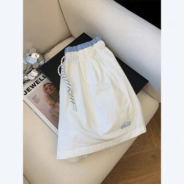【臺灣出貨 免運】韓版鬆弛感白色褲子小個子抽繩寬鬆慵懶風休閒運動短褲女2026新款