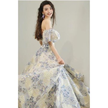 時髦泡泡袖 生日藝考晚宴年會主持人成人禮新娘婚紗晚禮服19671