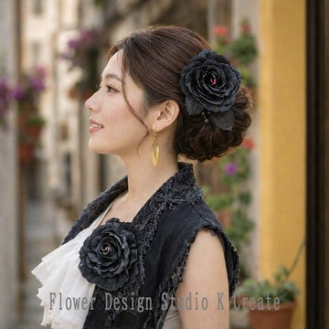 黑色丹寧玫瑰髮飾 (單線規格)|寶石 | 髮飾 | 佛朗明哥 |Flamenco Flower|丹寧
