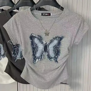 【韓國K.W.】KN3058現貨甜蜜物語蝴蝶印花上衣(上衣/背心/亞麻/雪紡)