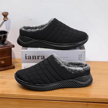 老人棉拖鞋冬季加絨保暖一腳蹬媽媽棉鞋加厚防滑老年人老北京布鞋