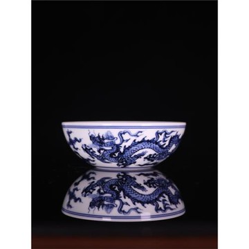 精品柴窯永樂青花手繪龍紋臥足杯普爾茶杯茶具景德鎮古玩陶瓷器