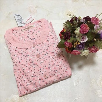 清倉卡貝仙奴女士純棉長褲長袖加厚款碎花開口圓領睡衣家居服套秋