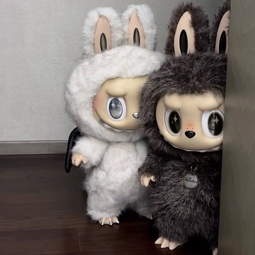 Labubu 拉布布 潮玩公仔 毛絨玩偶 收藏擺件 台灣出貨改娃labubu毛絨手辦公仔38cm中天使首領搪膠臉盲盒系列擺件