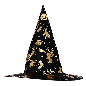 摩達客 12吋燙金南瓜尖頂巫婆帽  黑色 + 金色  1個