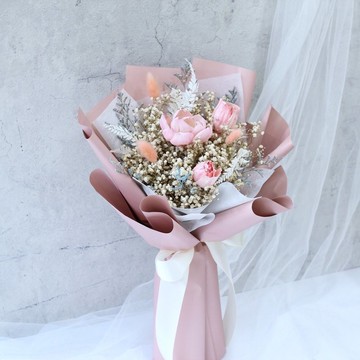Fl135-04-中型乾燥花花束-淡粉色