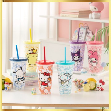 三麗鷗 Sanrio Characters 變色冷杯套裝 – 6 個可重複使用的 710 毫升杯蓋和吸管