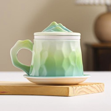 漸變色陶瓷咖啡杯碟套裝家用馬克杯情侶對杯送禮高檔禮物