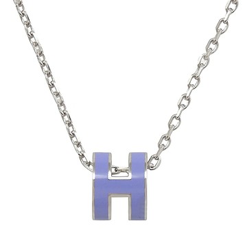 HERMES MINI POPH 經典橢圓H造型項鍊.銀/丁香紫