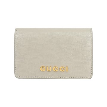 GUCCI 金字Logo 皮革釦式翻蓋卡片夾/名片夾(灰色)