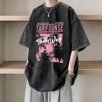 臺灣出貨🎊水洗做舊100%純棉短袖t恤男女ins寬鬆美式復古潮流半袖上衣體恤衫大減價🎁