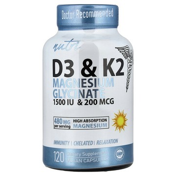 Nutri, Vitamin D3 & K2, Magnesium Glycinate, 120 Vegan Capsules