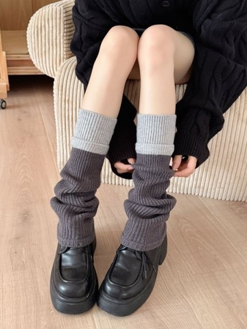 BAi白媽媽 撞色堆堆襪／粗針保暖日系針織襪套－【356269】
