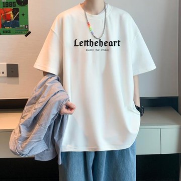字母短袖t恤男夏季2025新款oversize純棉港風五分袖體恤潮牌潮流