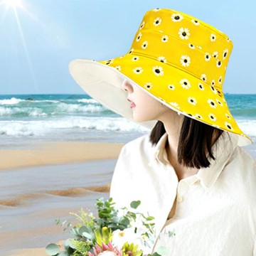Mehowlavie雙面漁夫帽女夏季大頭圍遮陽防曬防紫外線大帽檐防曬帽