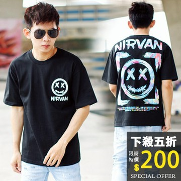 【NB1440J】NIRVAN彩虹塗鴉箭頭XX笑臉短TEE(GB1162)