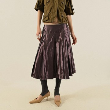 【NaSuBi Vintage】細緻合褶緞面古著長裙
