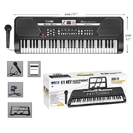 iMeshbean 61 Key Music Electronic Keyboard Electric Digital Piano Organ w Stand Optional (Black keyboard with stand)