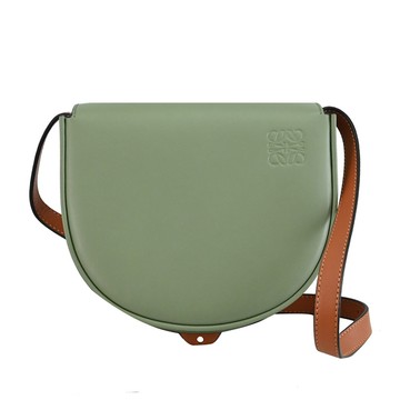 LOEWE Heel Duo Bag 翻蓋撞色款斜背馬鞍包.灰綠/咖
