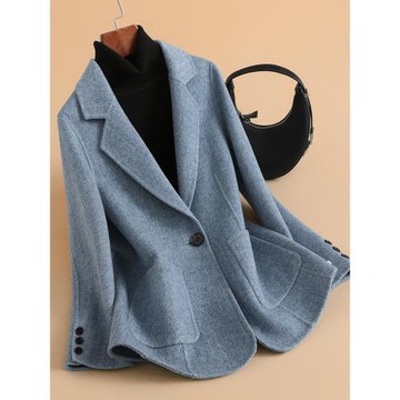 秋冬新款雙面羊毛大衣女小個子時尚西裝高端職業毛呢外套女