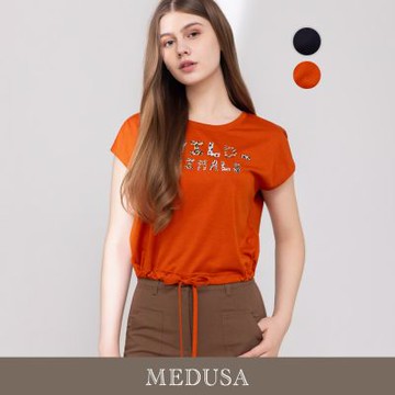 現貨【MEDUSA 曼度莎】Wild 豹紋字母抽繩短版T恤 - 2色（M-L）｜蠶絲混紡 短版T恤 休閒上衣
