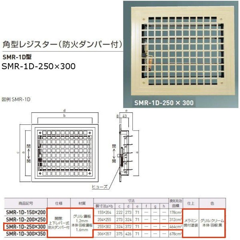 神栄ホームクリエイト 角型レジスター 防火ダンパー付 SMR-1D型 FE鋼板