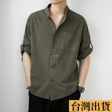 🌈台倉出庫🌈 男裝棉麻短袖襯衫潮夏季休閒亞麻襯衣寬鬆純色男士寸衫薄款