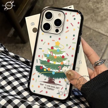二合一 彩色波點聖誕樹 適用蘋果iPhone 17 16 15 14 13 12Pro Max 黑邊透明亞克力防摔手機殼