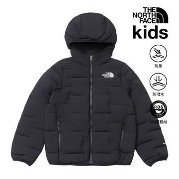 【The North Face 官方旗艦】北面兒童黑色DWR防潑水連帽羽絨外套｜8J7RJK3