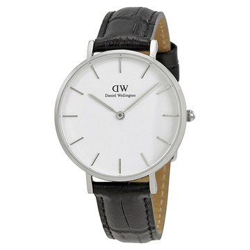 【Daniel Wellington】經典雷丁黑色壓紋皮帶腕錶-銀框/32mm(DW00100185)