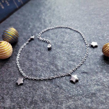 星光燦爛。立體星星造型白鋼腳鍊