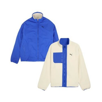 Puma 外套 Reversible Hybrid Sherpa 米白 藍 雙面穿 立領 羊羔絨 保暖 防潑水 688371-87