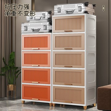 熱銷 附發票 北歐風加厚翻蓋收納柜廚房塑料置物架置物架多層收納架落地零食柜【全館特惠 PPW1234】