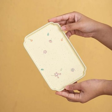 陶瓷干泡盤小號斑點黃手繪繁花四方盤新中式小盤茶托家用小盤