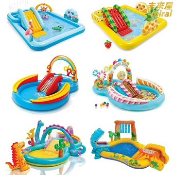 【帶滑梯噴水】充氣游泳池 兒童游泳池 家庭泳池 戲水池 充氣城堡 彩虹恐龍造型 超大容量 戶外玩水 親子互動