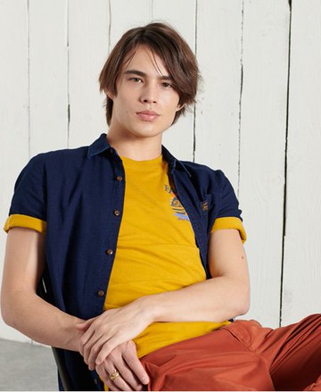 Superdry Men's Men's Short Sleeve Workwear Shirt Dark Blue / Rinse Canvas - Size: Xxxl