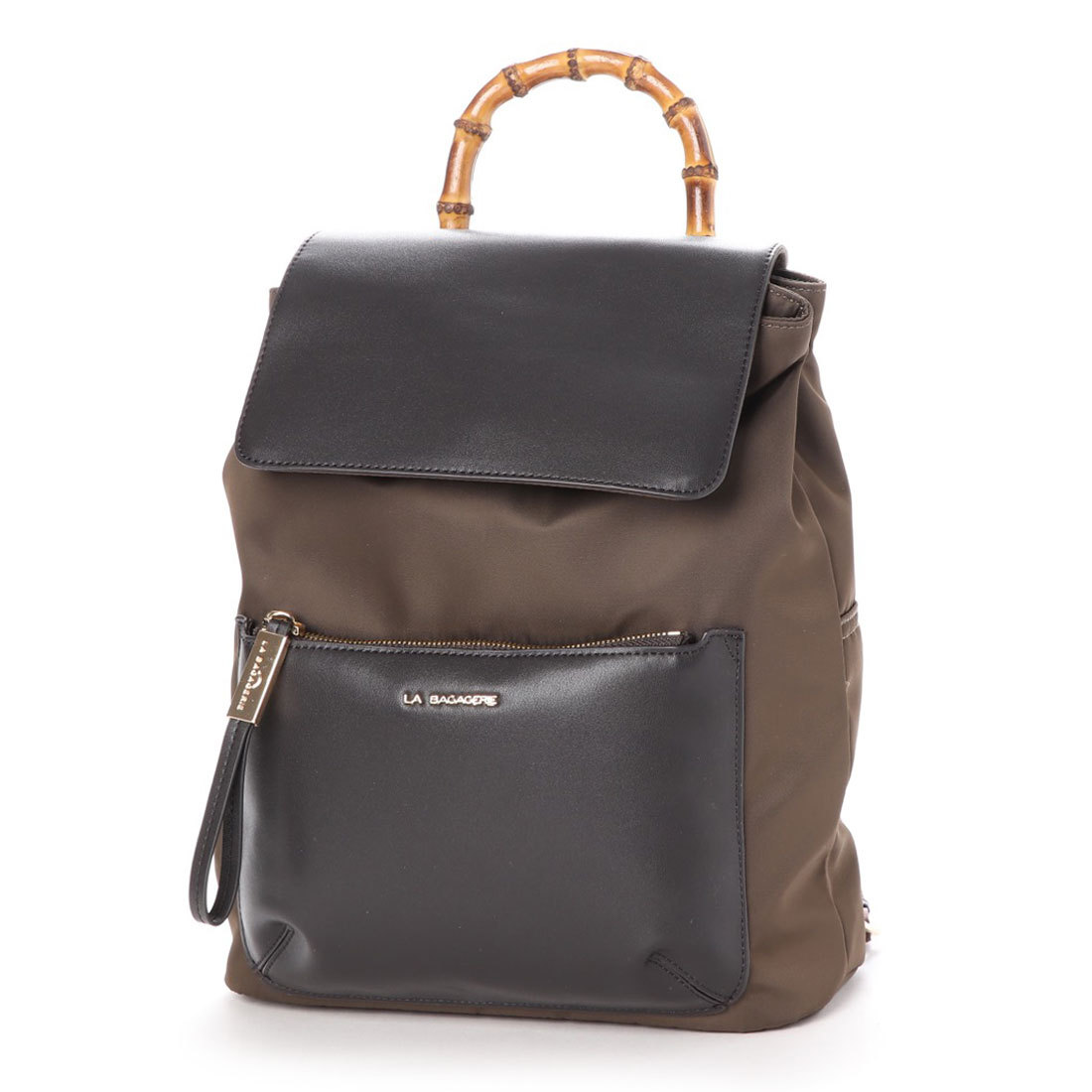 ラ バガジェリー La Bagagerie レザー ナイロン バンブーハンドル付きリュックサック ブラウン 通販 Lineポイント最大1 0 Get Lineショッピング