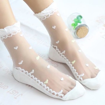 襪子女純棉底水晶玻璃冰絲襪卡絲中筒中腰透明短襪防滑耐磨防勾絲