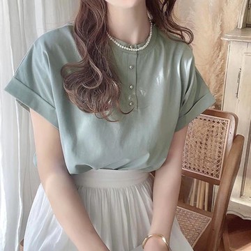 日本 Classical Elf - 前後2way優雅簡約法式袖上衣-淺綠